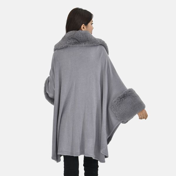 LA MAREY langer Mantel mit Kunstfellrand, Grau image number 2