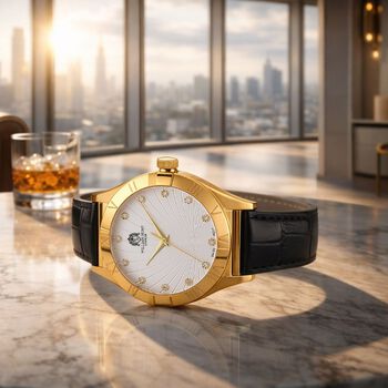 WILLIAM HUNT - Lab Grown Diamant Schweizer Uhrwerk, Uhren 21.5 cm 316L Edelstahl IP-Gelbbeschichtung