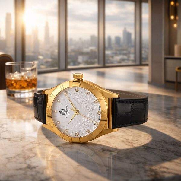 WILLIAM HUNT - Lab Grown Diamant Schweizer Uhrwerk, Uhren 21.5 cm 316L Edelstahl IP-Gelbbeschichtung image number 1