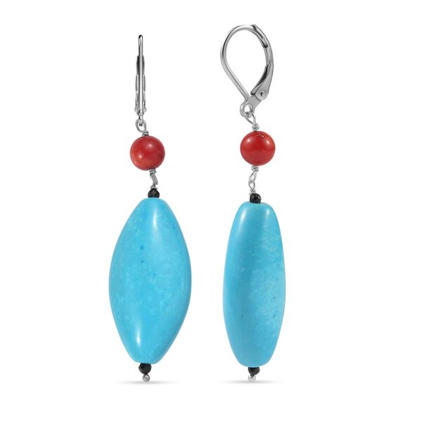 Gef&auml;rbte blaue Magnesit und Koralle Ohrringe - 60 ct.