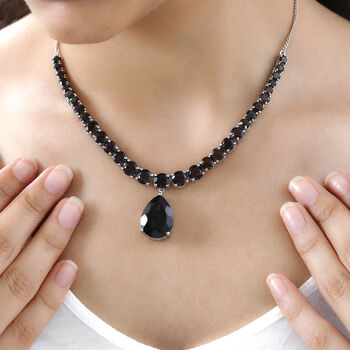 Rauchquarz Halskette, ca. 45 cm, 925 Silber platiniert ca. 32.08 ct