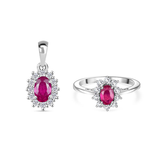 D'Joy Afrikanischer Rubin und Zirkon Halo Ring und Anhänger image number 0