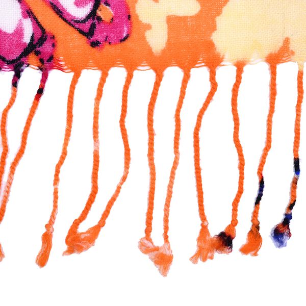 LA MAREY Damen Merino Wollschal mit Quasten, Schmetterling und Blumenmuster, Gr&ouml;&szlig;e  67x176+9 cm, Mehrfarbig image number 5