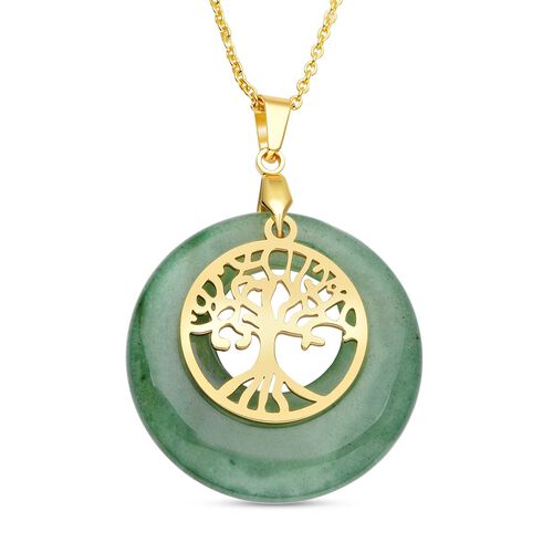 Grüner Aventurin Goldton Baum des Lebens Anhänger mit Kette 40,00 Ct image number 0