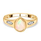 Natürlicher, äthiopischer Welo Opal und weißer Zirkon-Ring, 925 Silber vergoldet (Größe 17.00) ca. 0.51 ct image number 0