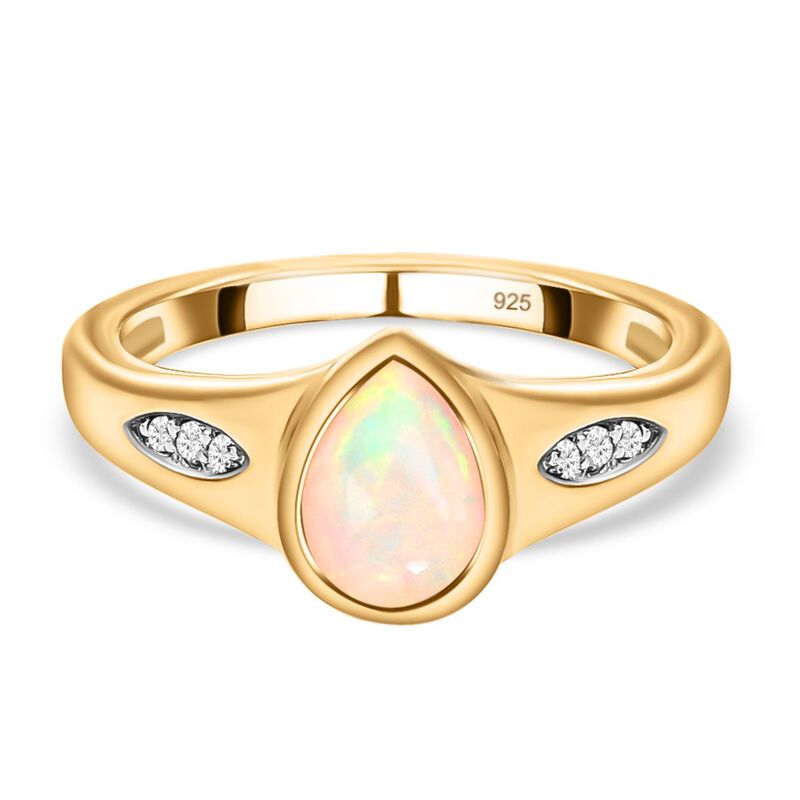 Natürlicher, äthiopischer Welo Opal und weißer Zirkon-Ring, 925 Silber vergoldet (Größe 17.00) ca. 0.51 ct image number 0