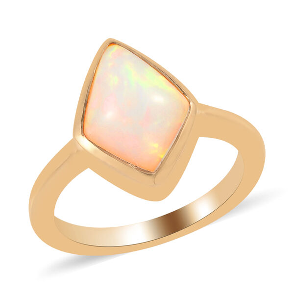 Natürlicher Äthiopischer Opal Solitär Ring 925 Silber Gelbgold Vermeil image number 5