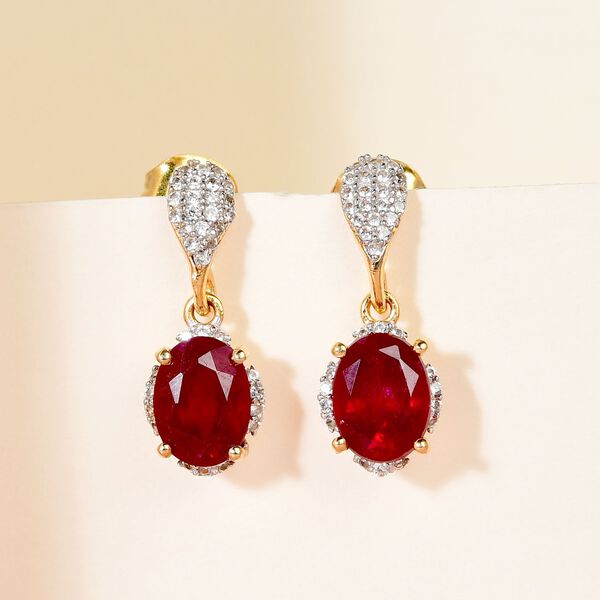 Afrikanische Rubin und wei&szlig;e Zirkon-Ohrringe, 925 Silber vergoldet ca. 3,84 ct image number 2