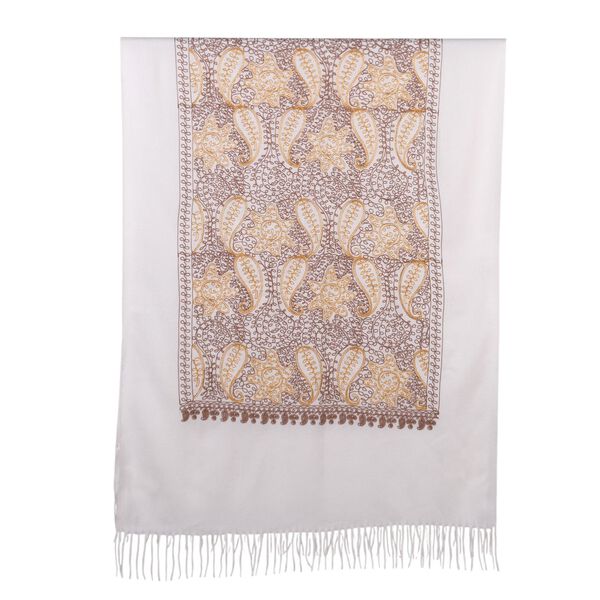 Bestickter Schal mit Paisley und Floralem Stickerei, 70 x 180 cm, Creme image number 1