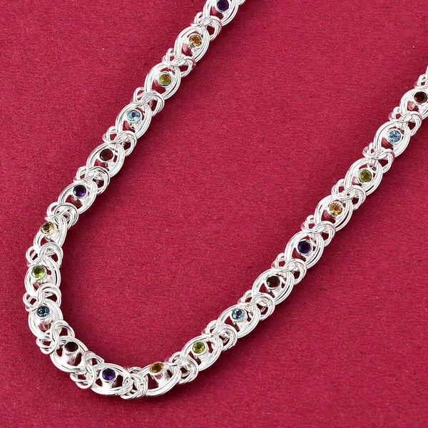 Mehrfarbige, Edelstein K&ouml;nigs-Halskette, 50 cm, 925 Silber (ca. 51,33g) ca. 5.53 ct image number 3