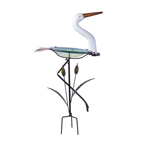 Garten Kranich Vogeltränke mit Solarleuchten, Größe: 46x21,5x81 cm, Mehrfarbig image number 0