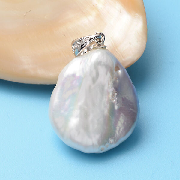 Wei&szlig;e Keshi Perle und Wei&szlig;er Zirkonia Anh&auml;nger 925 Silber rhodiniert ca. 0,07 ct image number 3