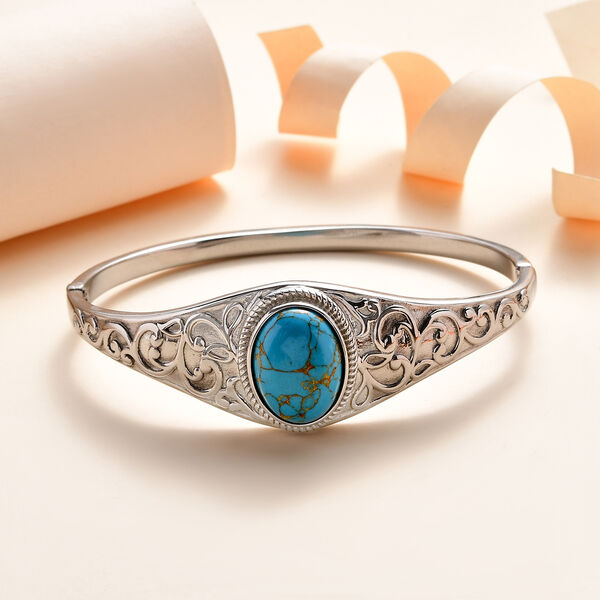 Blauer T&uuml;rkis Armreif ca. 19 cm Edelstahl ca. 11.16 ct image number 2