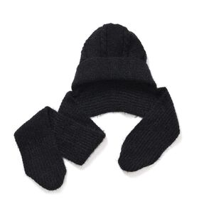2-in-1 Gestrickte Winter Schalmütze, schwarz