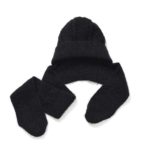 2-in-1 Gestrickte Winter Schalmütze, schwarz image number 0