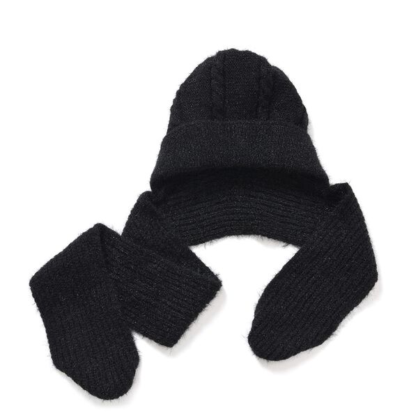 2-in-1 Gestrickte Winter Schalmütze, schwarz image number 0