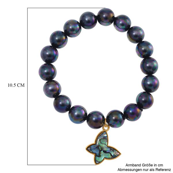 Rosa Muschelkernperle, Abalone Muschel Armband BR-Stretch Standard gelb vergoldet image number 5