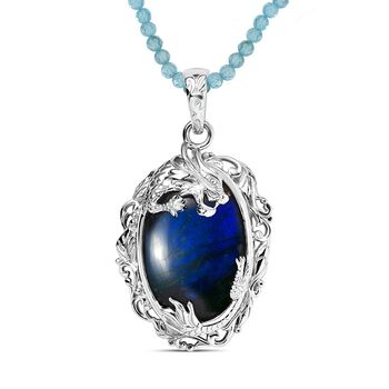 AAA Labradorit, Apatit Halskette ca. 45 cm 925 Silber rhodiniert ca. 72.70 ct