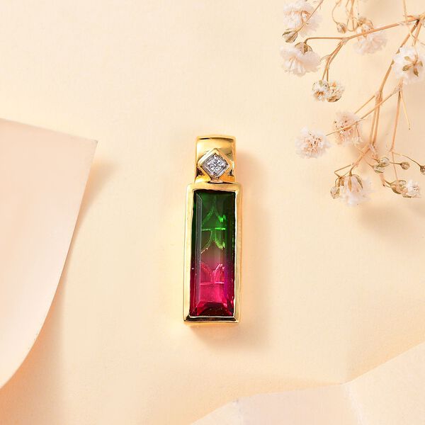 Wassermelonen Quarz Triplett und Zirkon Anh&auml;nger - 4,47 ct. image number 2