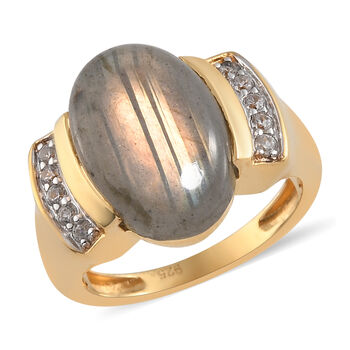 Labradorit und Zirkon-Ring, 925 Silber vergoldet  ca. 6,49 ct
