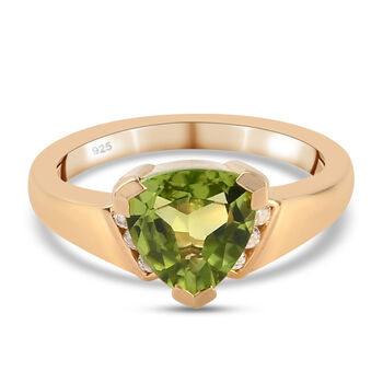 Nat&uuml;rlicher Peridot und Zirkon Solit&auml;r Ring 925 Silber vergoldet (Gr&ouml;&szlig;e 20.00) ca. 2,07 ct