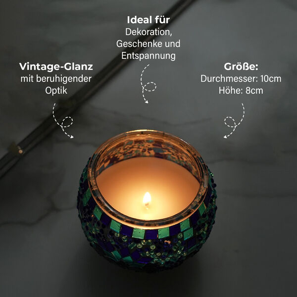 Duftkerze, Mosaikglas Blau, Rose, Sojawachs, 10x8cm image number 4