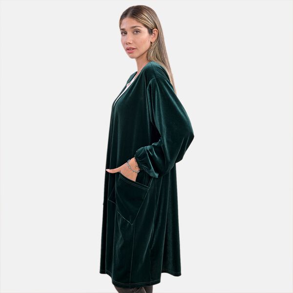 Lange Strickjacke aus Samt, Gr&uuml;n image number 3