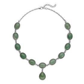 Grüne Aventurin-Halskette, ca. 45 cm, silberfarben ca. 150,00 ct