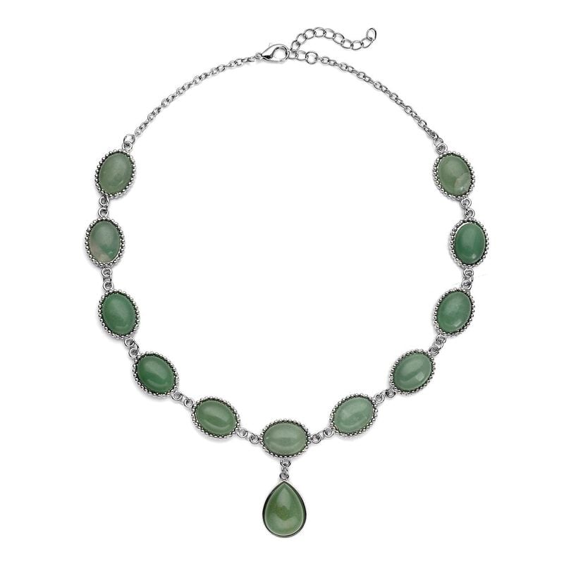 Grüne Aventurin-Halskette, ca. 45 cm, silberfarben ca. 150,00 ct image number 0