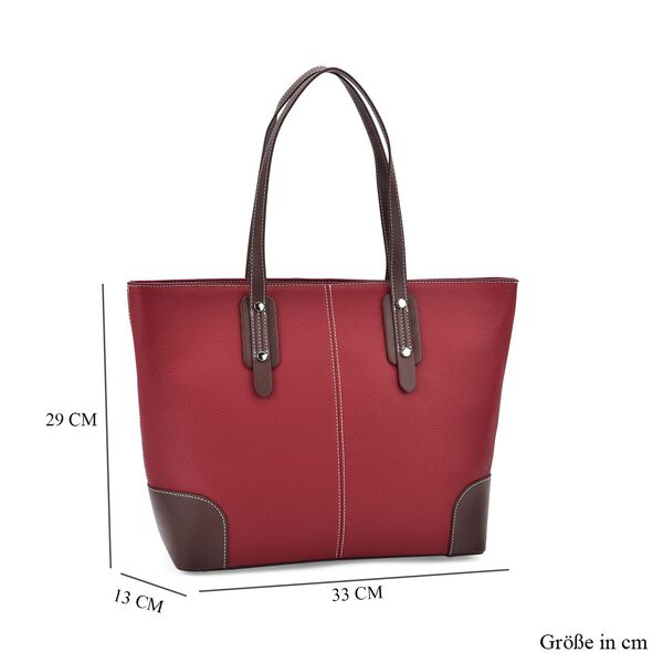 Echtleder Modische, ger&auml;umige Kontrastfarbene Tasche, 33x13x29 cm, Rot image number 7