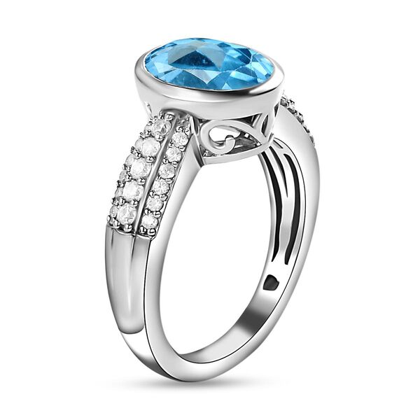Schweizer Blautopas und wei&szlig;er Zirkon-Ring, 925 Silber platiniert  ca. 3,92 ct image number 5
