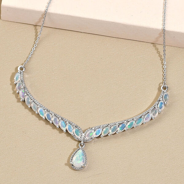Nat&uuml;rliche, &auml;thiopische Welo Opal-Halskette, ca. 45 cm, 925 Silber platiniert ca. 2.38 ct image number 2