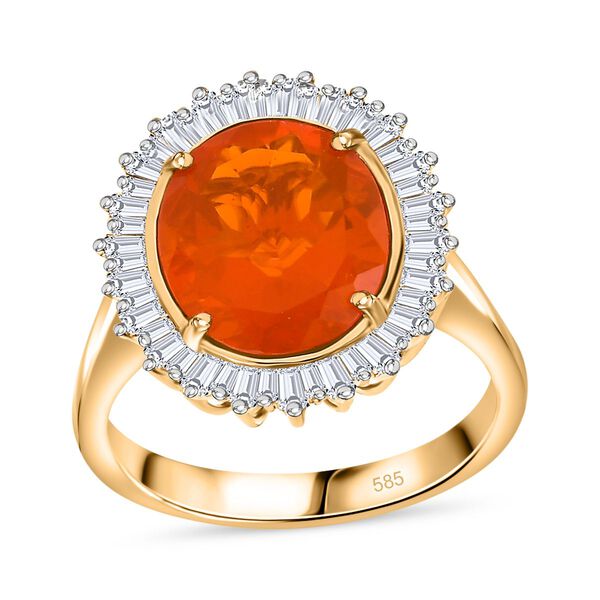 AAA Mexikanischer Kirschfeuer-Opal und Diamant Ring in 585 Gold - 3,34 ct. image number 4