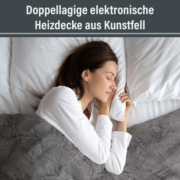 Doppellagige elektronische Heizdecke aus Kunstfell, Grau  image number 5