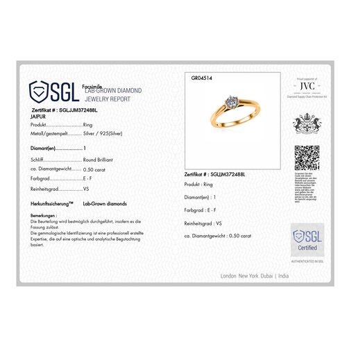 LUXURIANT DIAMOND- SGL zertifizierter VS-EF Labor Diamant Ring, 925 Silber 750 Gelbgold Vermeil - 0,50 ct. image number 8