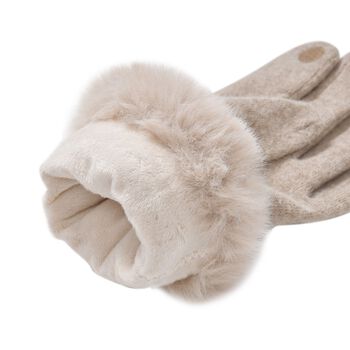 Kaschmirhandschuhe mit superweichem Mikropl&uuml;schfutter, Pelzb&uuml;ndchen und Touchscreen-kompatibel, Beige