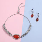 2er - Set gefärbte rote Achat-Ohrringe und Armband, 12 cm, Edelstahl ca. 13,00 ct image number 1