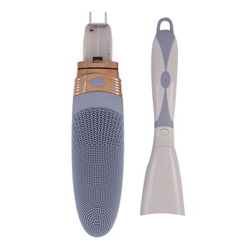 Elektrische Reinigungs-Vibrations-Badeb&uuml;rste mit langem Griff, 4-stufige Vibration, Silikon-B&uuml;rstenkopf, 43x6,5x4 cm, batteriebetrieben (2x AA, nicht enthalten), ergonomisch und hautschonend, wei&szlig;