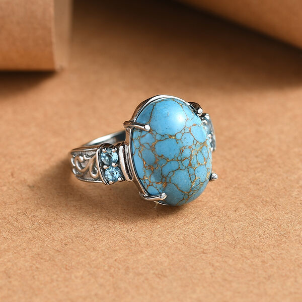 Blaues Türkis, Himmelblauer Topas Ring Edelstahl (Größe 19.00) ca. 7,83 ct image number 1