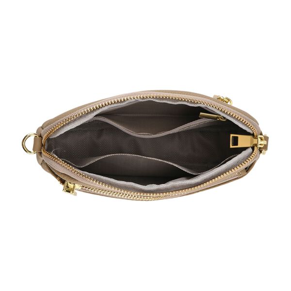 "Genuine Leather crossbody bag Color: Khaki Size:21*5*14cm        Wall: Genuine Leather Lining: Polyester Exterior:zipped-3 Interior:zipped-1,slid-1" image number 6