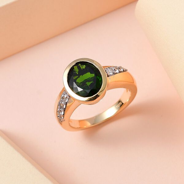 Nat&uuml;rlicher Chromdiopsid, wei&szlig;er Zirkon Ring, 925 Silber Gelbgold Vermeil, (Gr&ouml;&szlig;e 17.00) ca. 3.92 ct image number 1