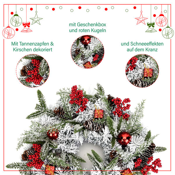 Weihnachtskranz, Weihnachtsdekoration, Durchmesser 45 cm, Rot und Mehrfarbig  image number 5