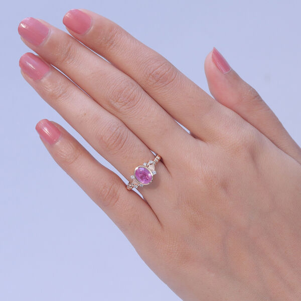 GP Amore Kollektion - Ilakaka Rosa Saphir (Fissure gef&uuml;llt), Wei&szlig;er Zirkon Ring 925 Silber 750 Ros&eacute;gold Vermeil (Gr&ouml;&szlig;e 17.00) ca. 2.50 ct image number 2