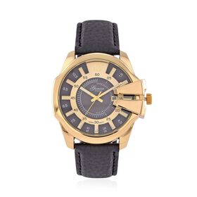 GENOA TIME V2 - Japanisches Datumswerk mit Blauem Lederarmband, Silber-Akzenten und Einzigartigem Zifferblatt-Design, Wasserdicht, 25 cm, ca. 79,00g, gold