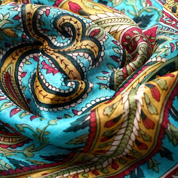 100% Seidenschal, bedruckt mit Paisleymuster, 50x160cm, Marineblau image number 6