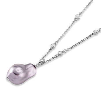 EverTrue wei&szlig;e Zirkonia und lila Muschelkernperle 50cm Halskette