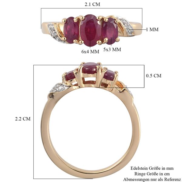 Fissure gef&uuml;llt Rubin und Zirkon 3 Stein Ring 925 Silber 585 Vergoldet image number 7