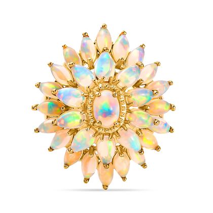 Nat&uuml;rlicher, &auml;thiopischer Opal Blumen-Ring, 925 Silber Gelbgold Vermeil (Gr&ouml;&szlig;e 16.00) ca. 3.74 ct