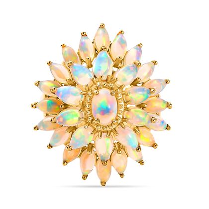 Natürlicher, äthiopischer Opal Blumen-Ring, 925 Silber Gelbgold Vermeil (Größe 16.00) ca. 3,74 ct