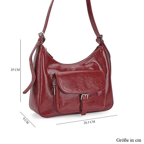 Schultertasche aus Echtleder mit Fronttasche, 28,5x9x25 cm, Burgund image number 8